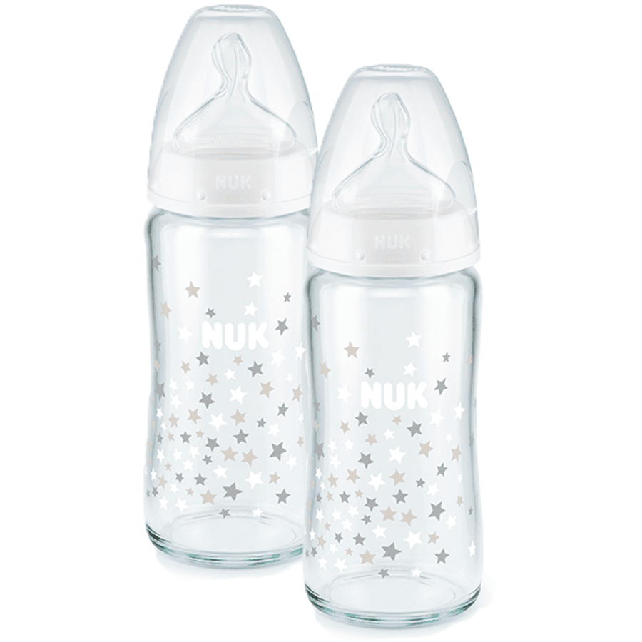 NUK Glasflaske First Choice ⁺ fra fødslen 240 ml, temperatur control i dobbeltpakke hvid