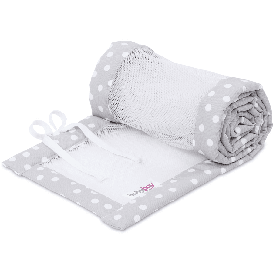 babybay® nest mesh piqué adatto al modello Boxspring XXL grigio perla a pois bianco