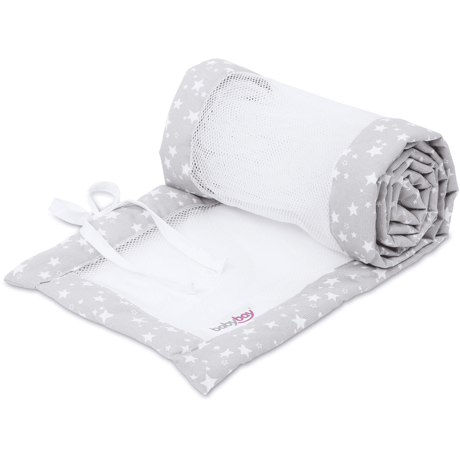 babybay® nest mesh piqué passer til model Boxspring XXL pearl grey stars white