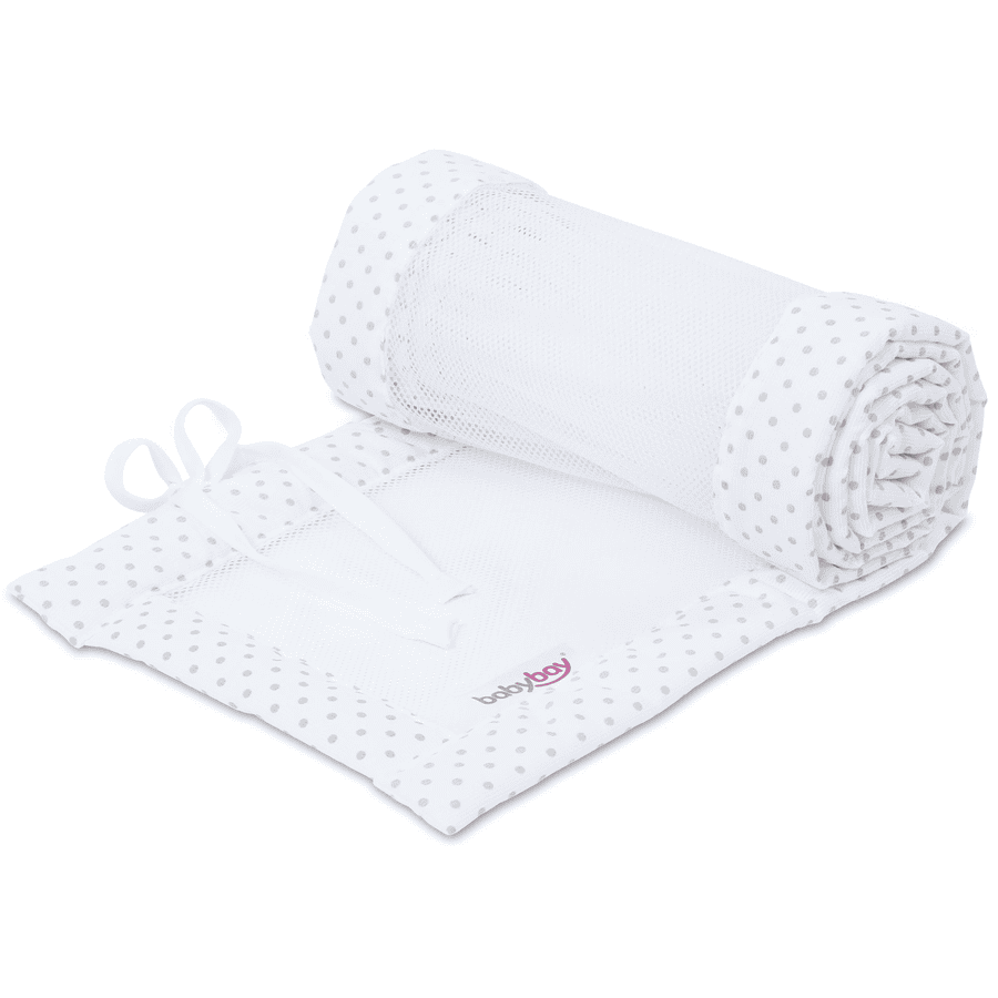 babybay® nest mesh piqué egnet for Boxspring XXL-modell, hvite prikker perlegrå