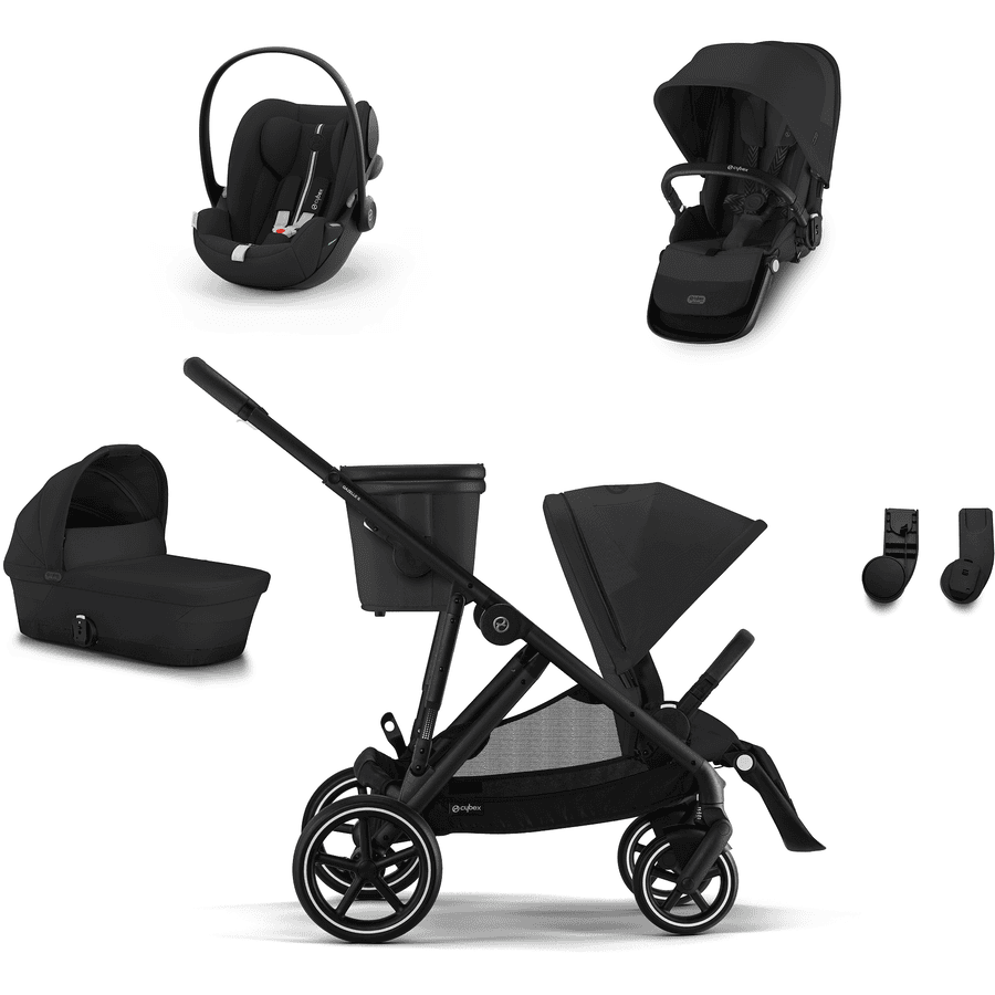 cybex GOLD Black Black Black i-Size Black Black Sisältää lastenrattaiden kiinnityksen Gazelle S Cot Moon , lastenistuimen Cloud G Plus Moon Plus, S-istuinyksikön Moon ja S-adapterin.