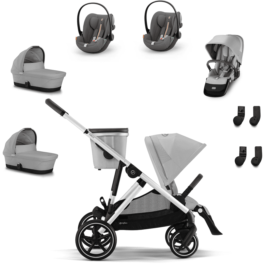 cybex GOLD Silver Silver i-Size Conjunto gemelar Gazelle S Lava Grey incl. accesorio para cochecito S Cot Lava Grey, unidad de asiento S Lava Grey, silla de coche infantil Cloud G Plus Lava Grey Plus y adaptador 