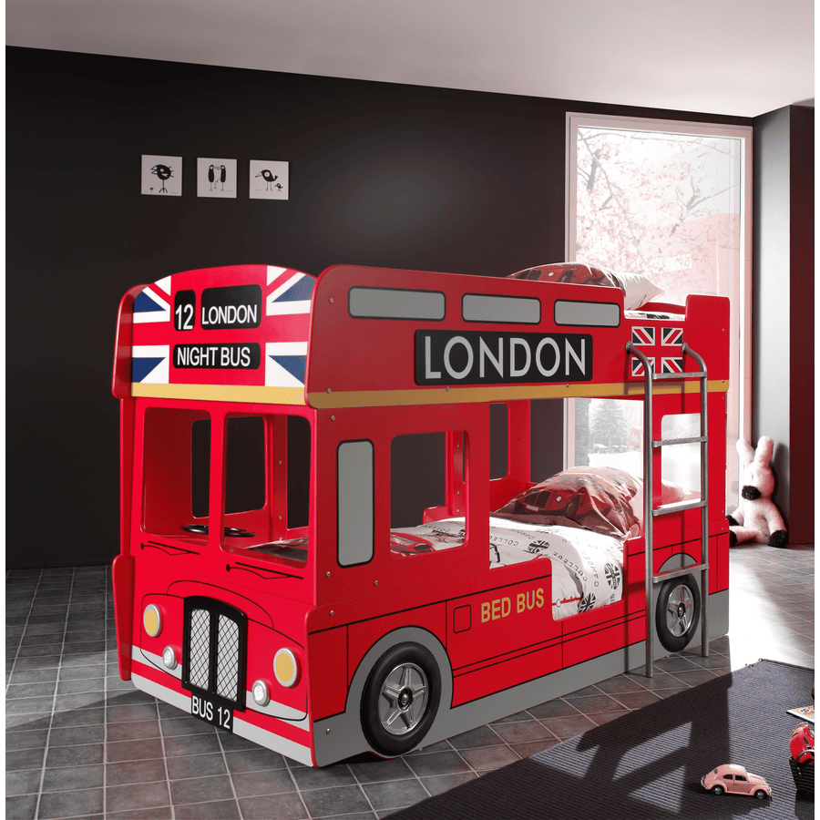 VIPACK Lit superposé enfant bus londonien bois 90x200 cm