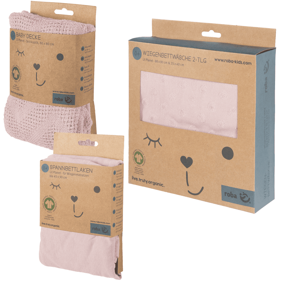 roba Coffret cadeau parure de berceau drap housse Jersey bio Lil Planet rose