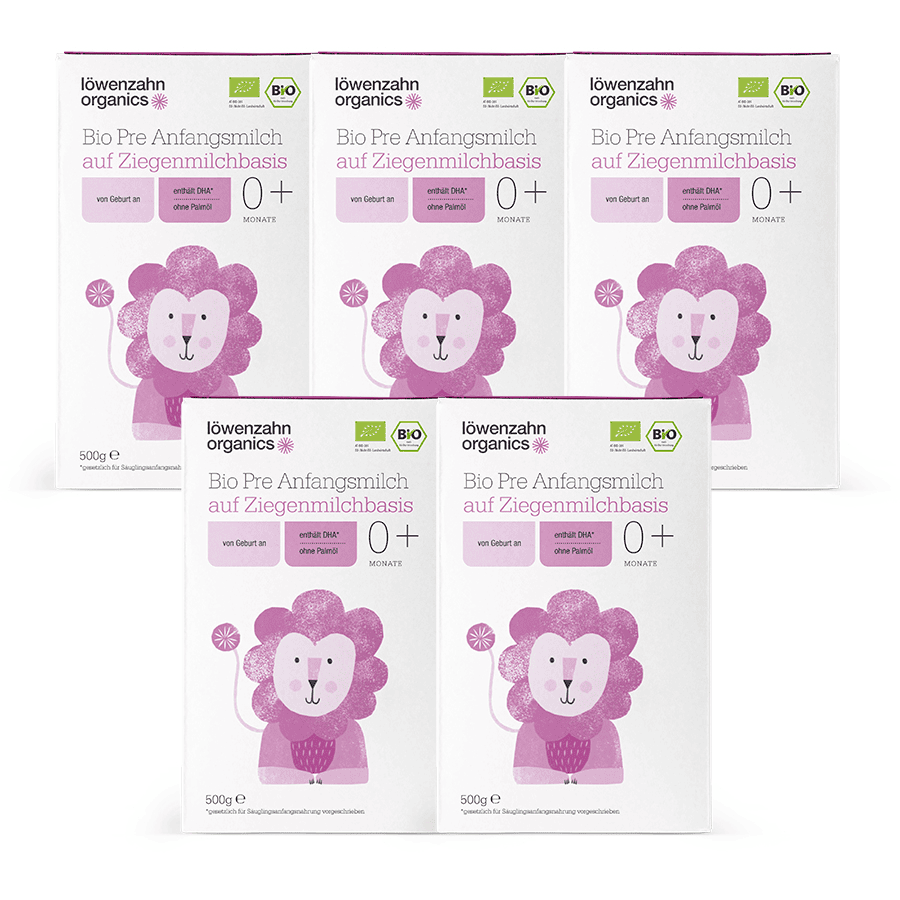 löwenzahn organics Bio Anfangsnahrung Pre auf Ziegenmilchbasis 5 x 500 g ab der Geburt
