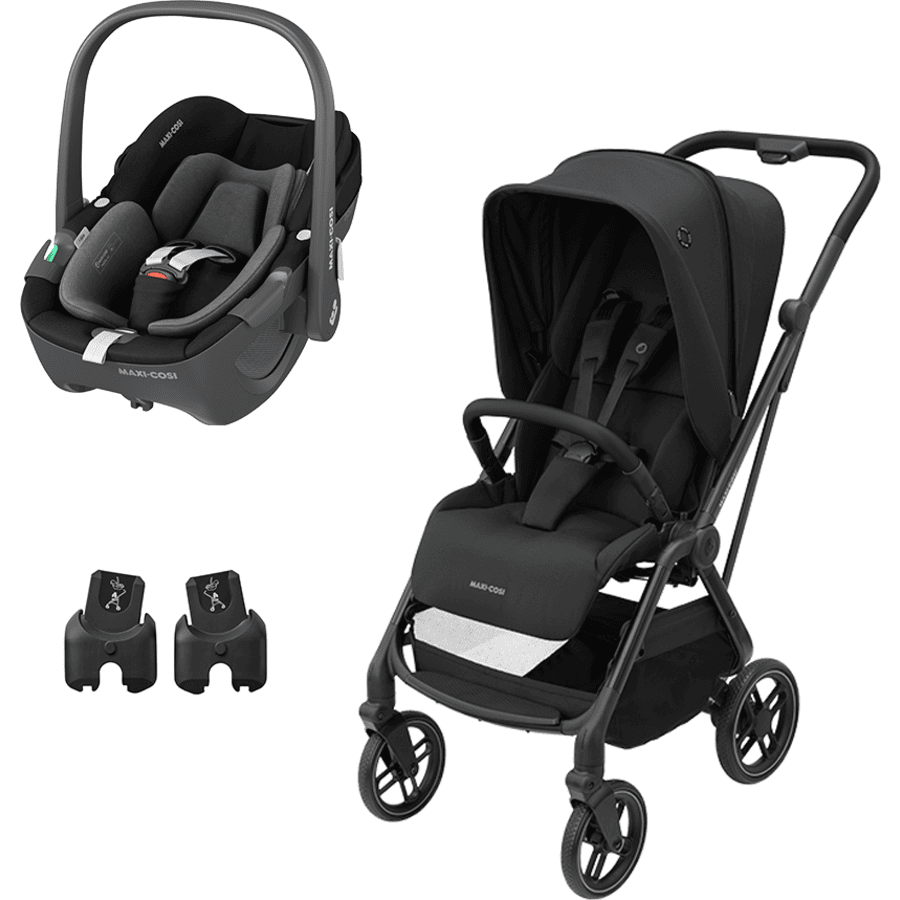 MAXI COSI Kinderwagen Set Leona 2 Essential Black & MAXI COSI Babyschale Pebble 360 Essential Black