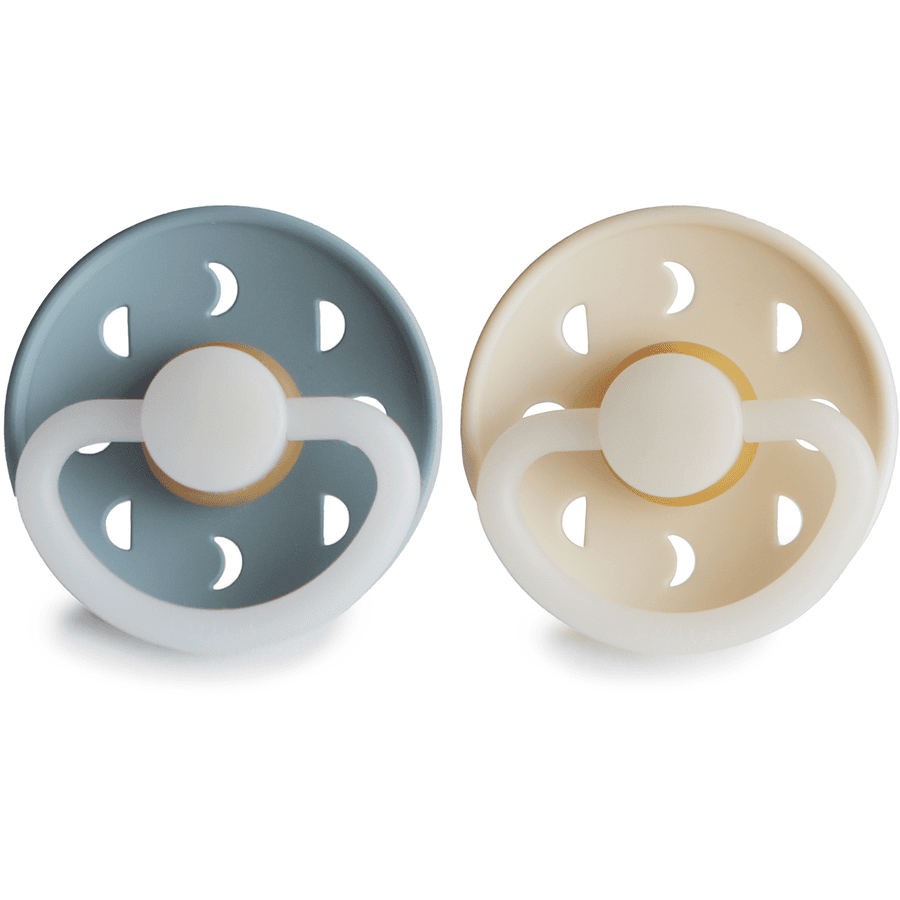 FRIGG Nachtschnuller Moon Phase 2er Set 0-6 Monate Blue / Cream