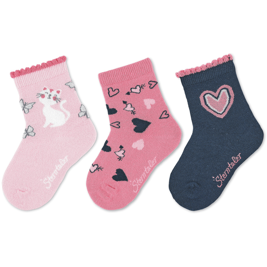 Sterntaler Lot de 3 chaussettes chat rose