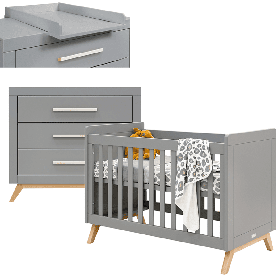 Bopita Ensemble lit enfant commode à langer plan Fenna 60x120 cm bois blanc/naturel
