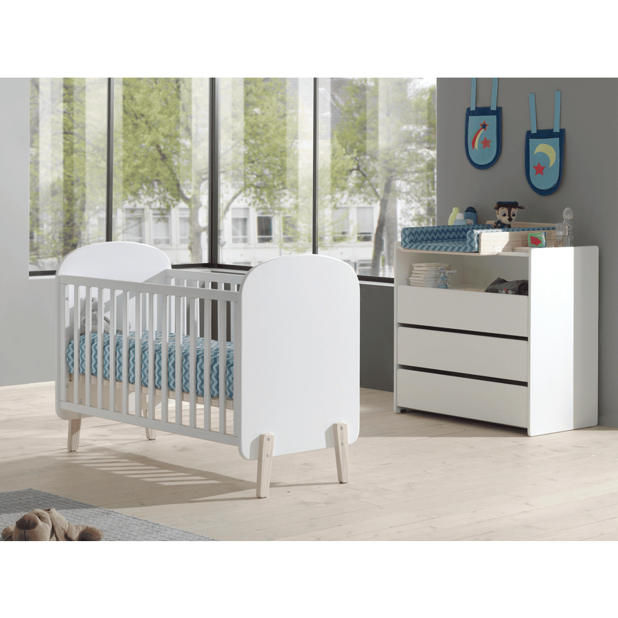 VIPACK Chambre bébé duo lit commode Kiddy bois blanc 3 pièces