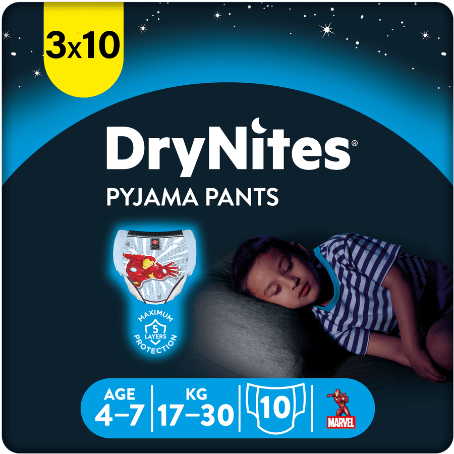 Huggies DryNites-pyjamahousut kertakäyttöiset pojat 4-7 vuotta 3 x 10 kappaletta