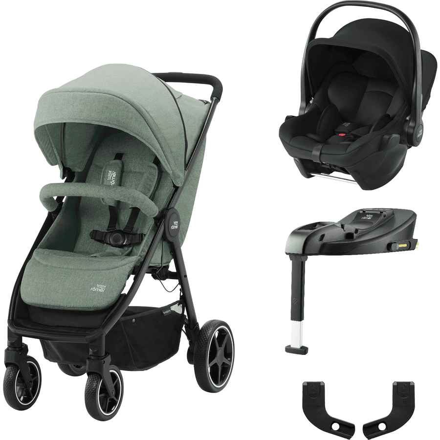 Britax Römer Silla de paseo B-Agile M Jade Green, silla portabebés Baby-Safe Core i-Size Space Black , base Isofix Core y adaptador