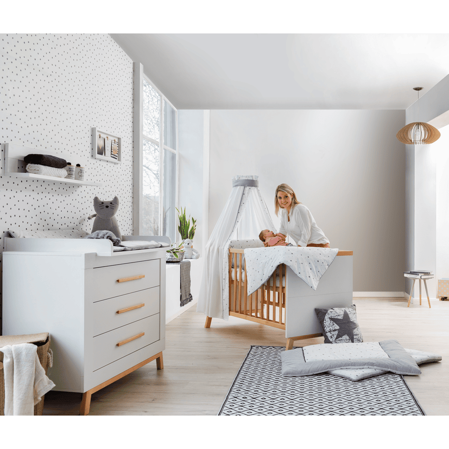 Schardt Ensemble lit bébé commode langer Miami White hêtre