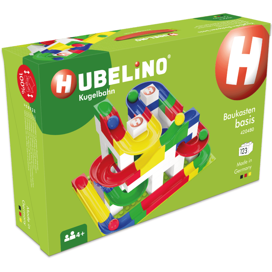 HUBELINO® Circuit à billes de base, briques, 123 pièces