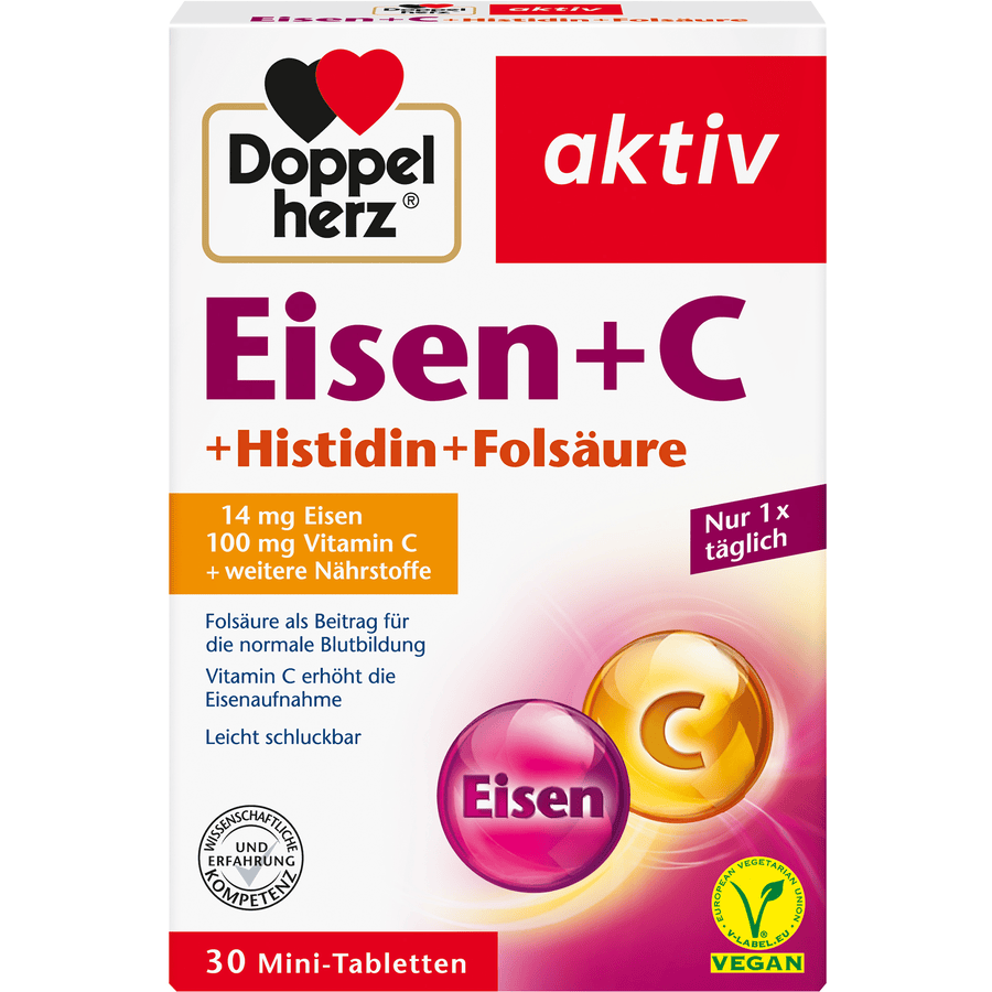 Doppelherz Eisen + C + Histidin + Folsäure 30 Mini-Tabletten