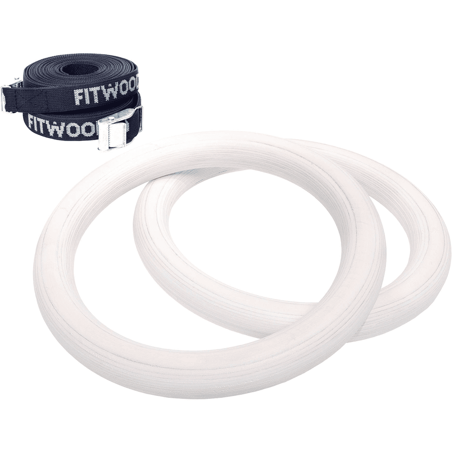 Fitwood Gymnastické kruhy ULPU, bříza bílá voskovaná - černé pásky