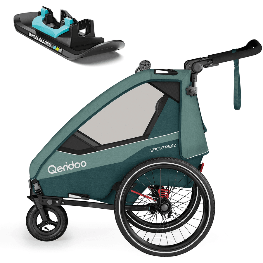 Qeridoo ® Remolque para bicicleta Sportrex 2  Limited Edition Mineral Blue Colección 2023 con Wheelblades