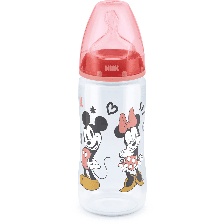 NUK Biberon First Choice + Disney Minnie Mouse 300 ml, Temperatura Control rosso