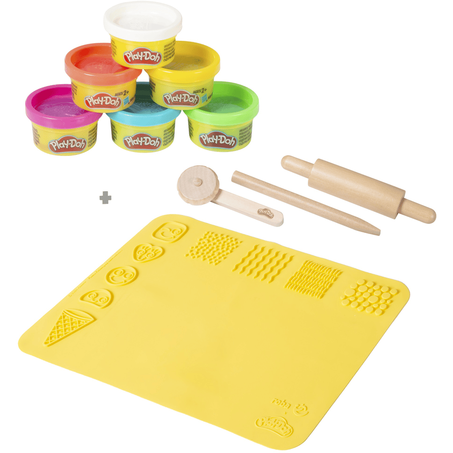 roba x Play-Doh speelset - 3D creatieve mat, houten gereedschap, 6 boetseerblikjes