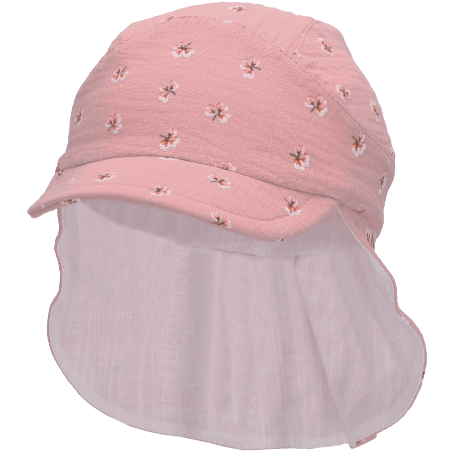 Sterntaler Peaked Cap med nackskydd blommor Pale Pink 