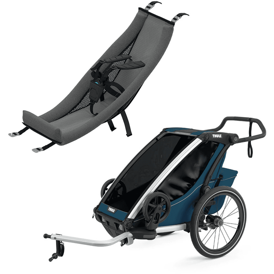 THULE Przyczepka rowerowa Chariot Cross 1 Majolica Blue z fotelikiem dla niemowląt Infant Sling