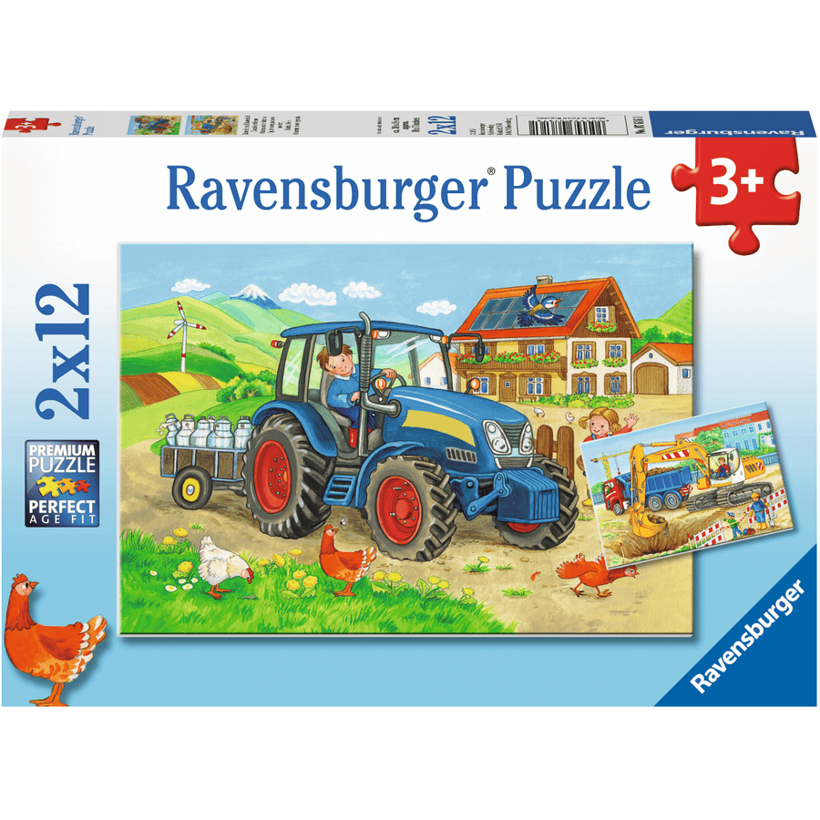 Ravensburger Puslespil 2x12 stykker - byggeplads og gård 