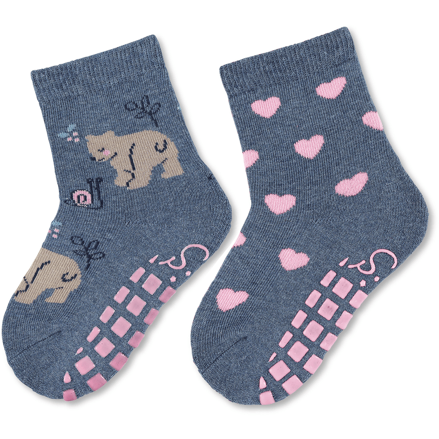Sterntaler ABS-sokker dobbeltpakke bjørn/hjerter blekkblå 