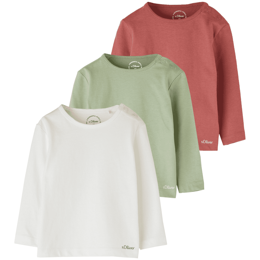 s. Olive r Pitkähihainen paita 3-pack valkoinen/vihreä/punainen