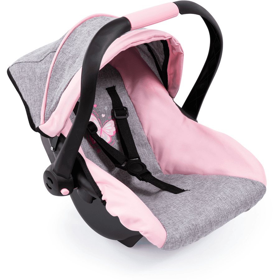 bayer Design Puppen-Autositz mit Dach grau/rosa, mit Schmetterling