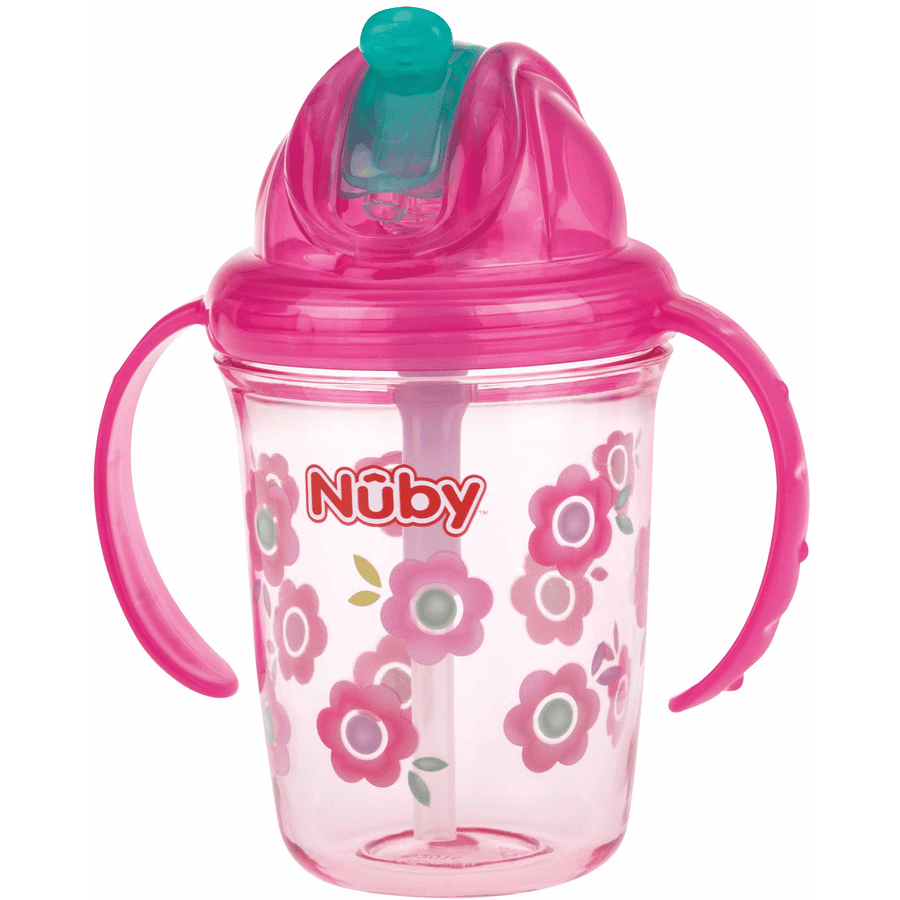 Vaso con pajita Nûby 360° Tritan 240 ml en rosa