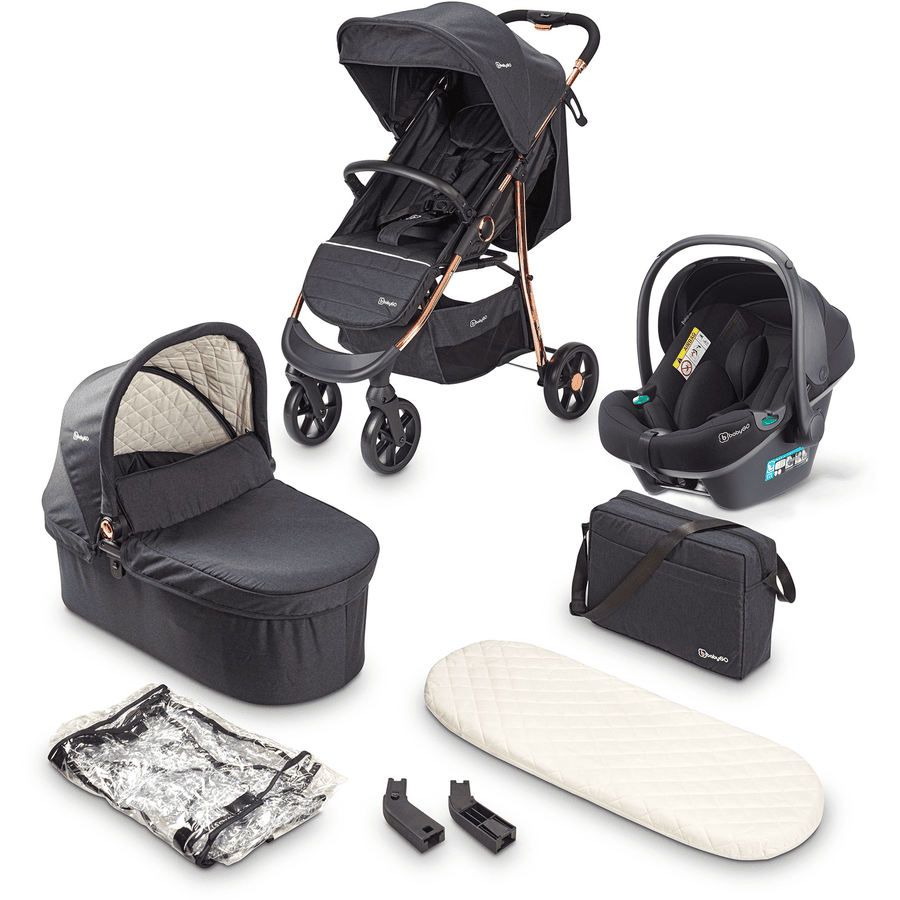 babyGO Kinderwagen Style 3in1 Black Rosegold