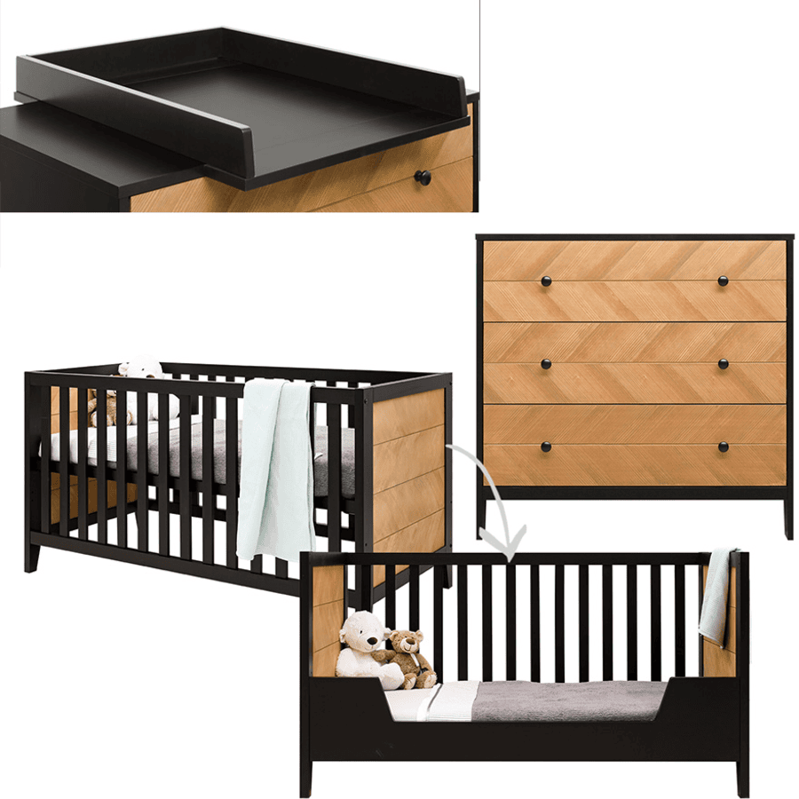 Bopita Babykamer Job 2-delig met ombouwbare commode 70 x 140 cm vintage honing 