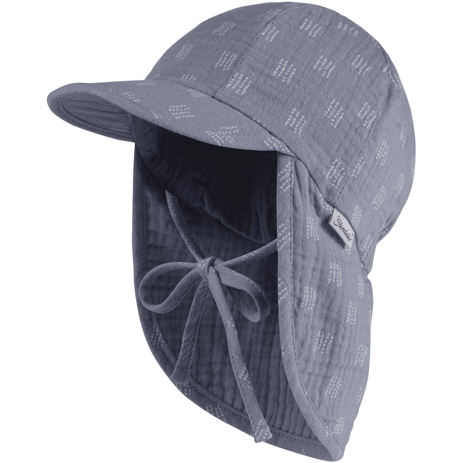 Sterntaler Schirmmütze mit Nackenschutz Musselin graublau 