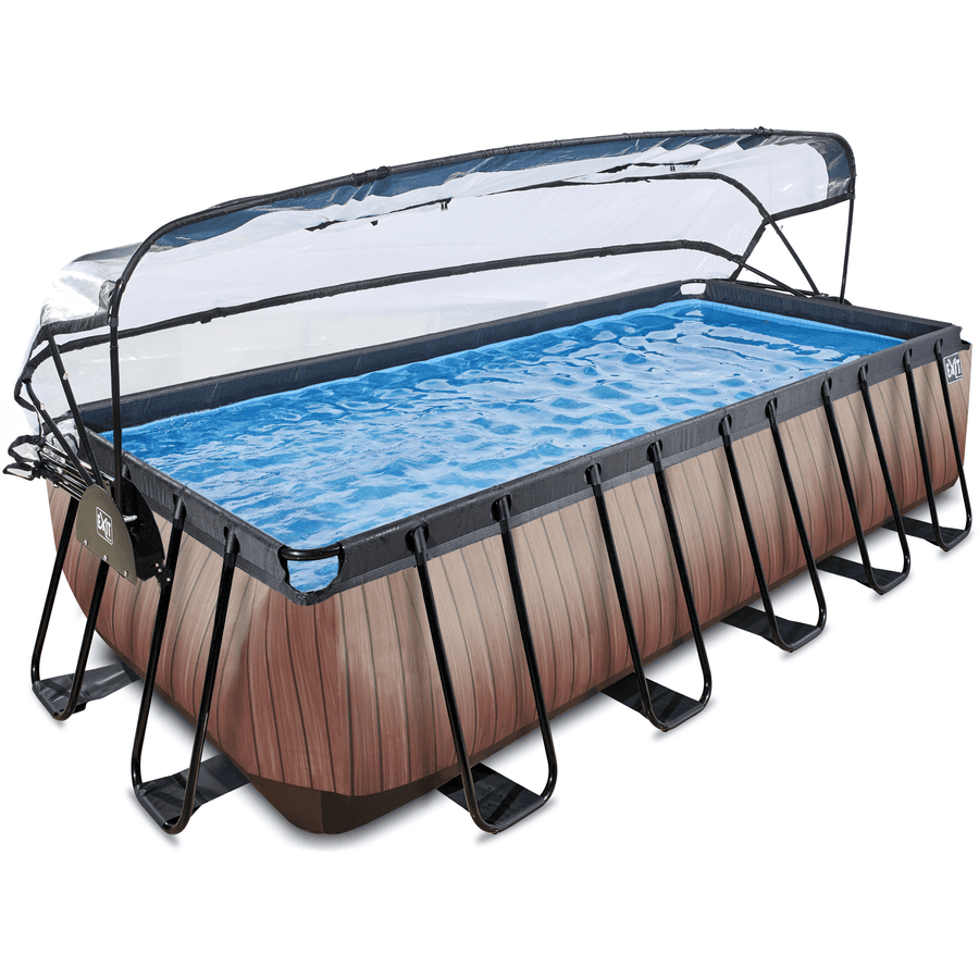 EXIT Wood Pool 540x250x122cm mit Abdeckung und Sandfilterpumpe, braun