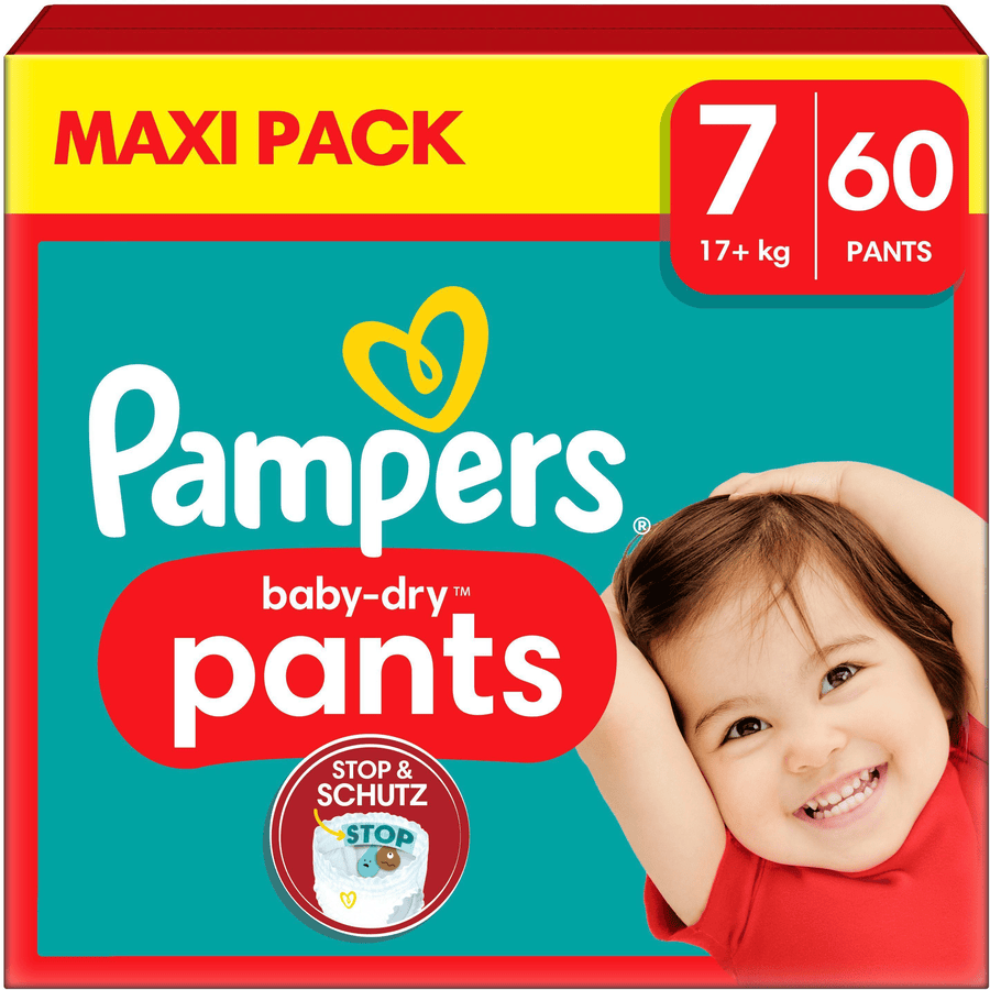 Pampers Baby-Dry bukser, størrelse 7 Extra Large 17+ kg, Maxi Pack (1 x 60 bukser)