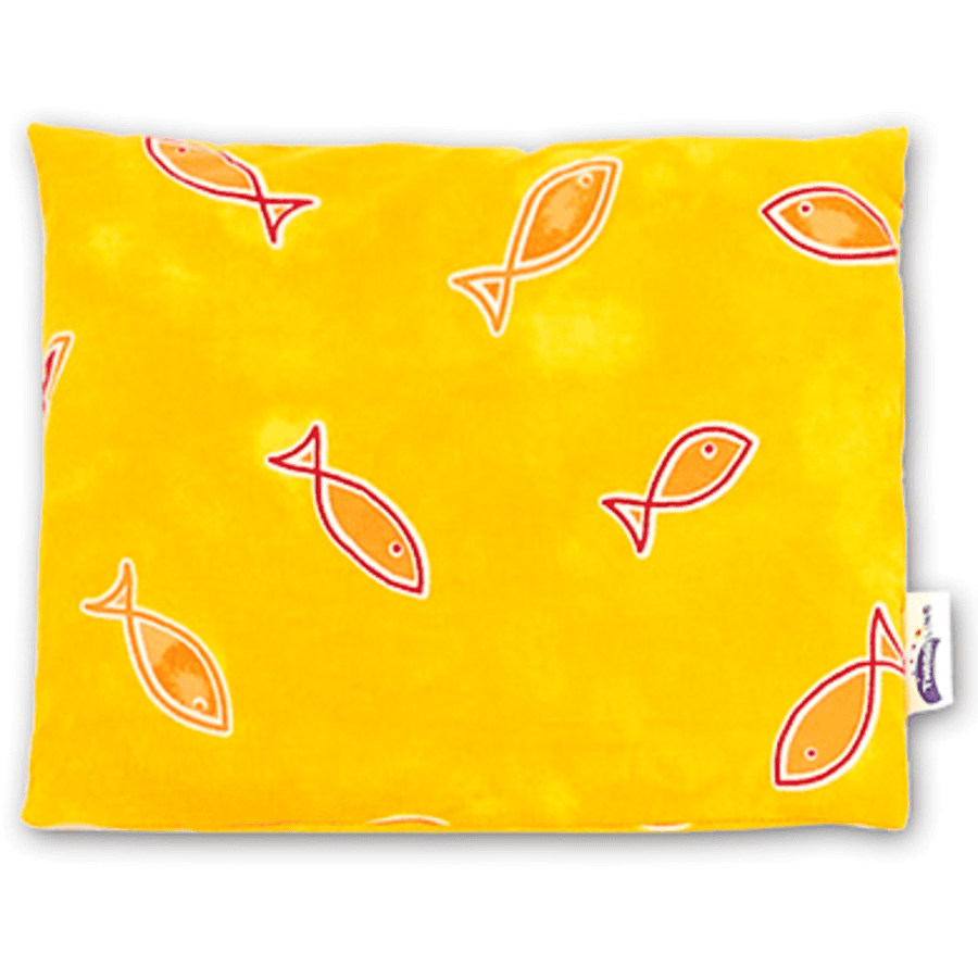 Theraline Cuscino con noccioli di ciliegia 23 x 26 cm Design giallo con fantasia pesci (49)