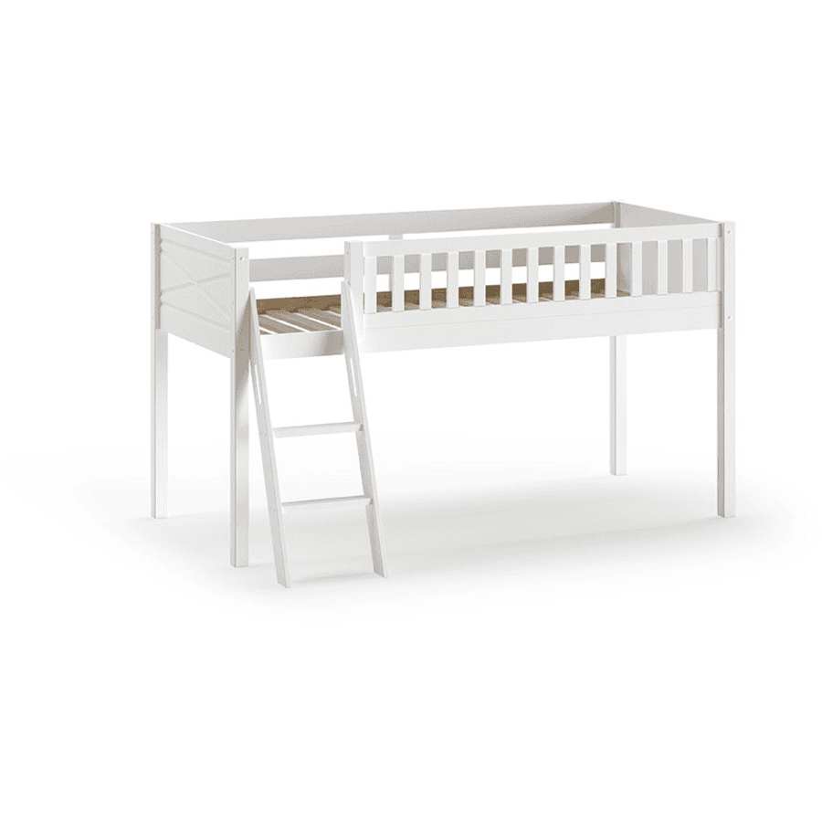 VIPACK Lit mezzanine enfant SCOTT échelle bois blanc 90x200 cm