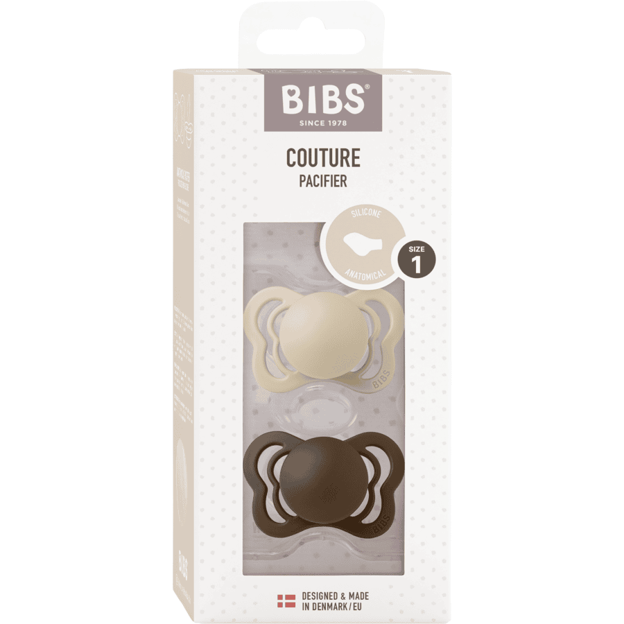BIBS® Soother Couture Vanilla &amp; Mocha Silicone 0-6 måneder, 2 stk.