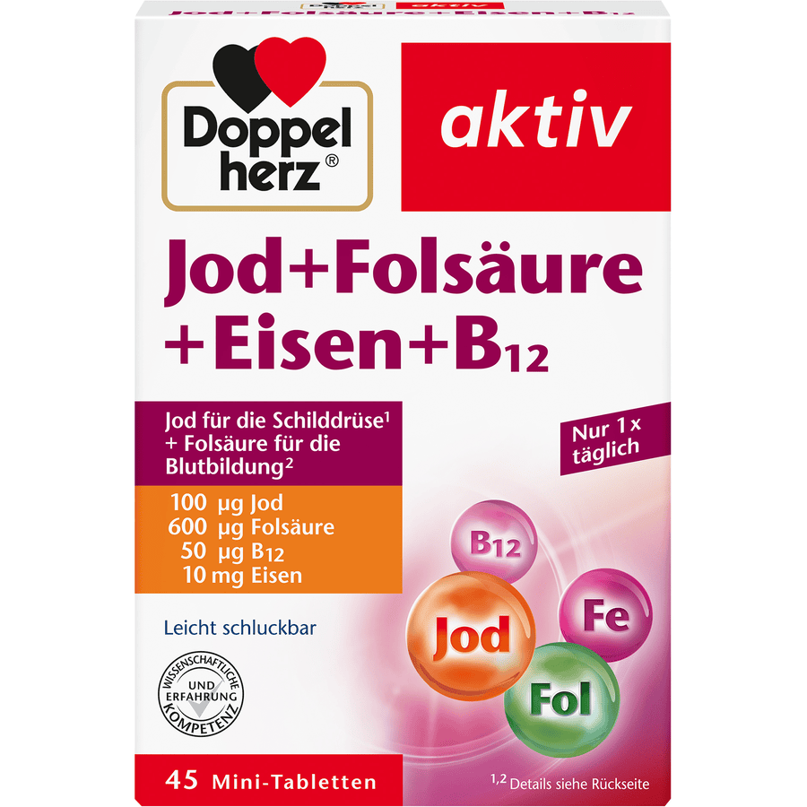 Doppelherz Jod + Folsäure + Eisen + B12, 45 Tabletten