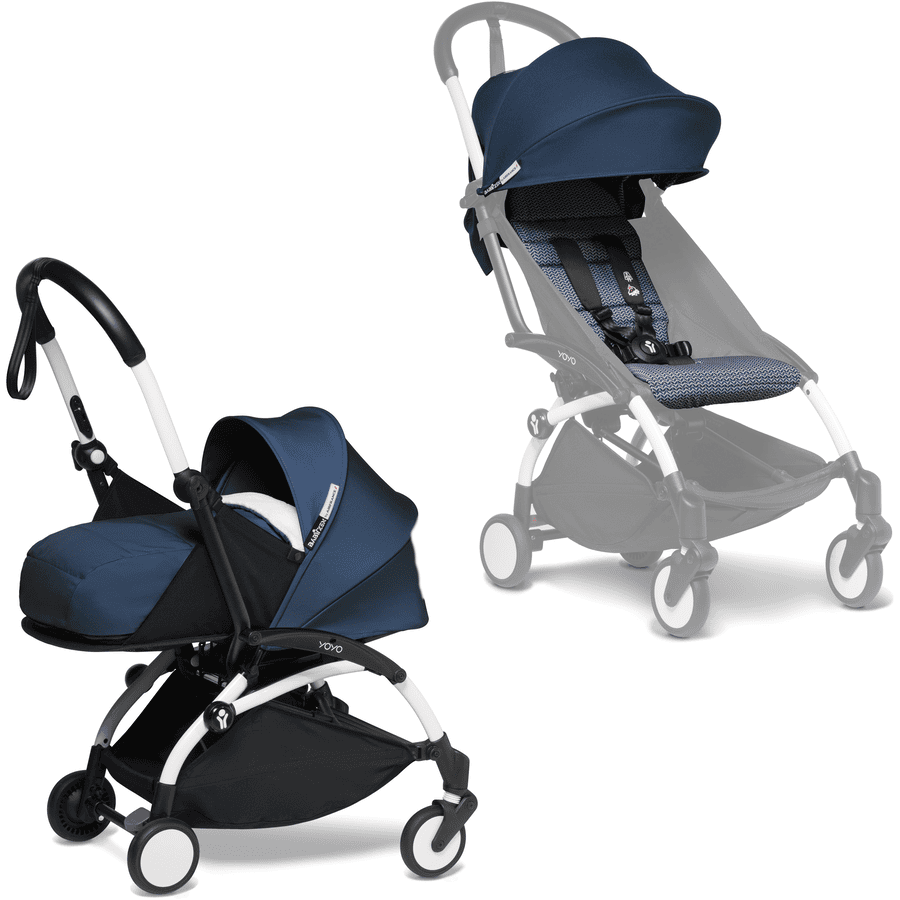 BABYZEN Kinderwagen YOYO2 0+ White mit Neugeborenenaufsatz inkl. Gratis Textilset Air France Blue