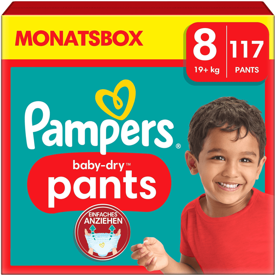 Pampers Baby-Dry Pants, størrelse 8 Extra Large, 19 kg+, månedsboks (1 x 117 bleier)