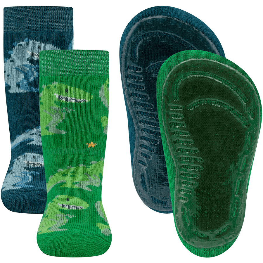 Ewers Skarpety ze stoperem SoftStep 2-pack Dino atlantic blue / club green