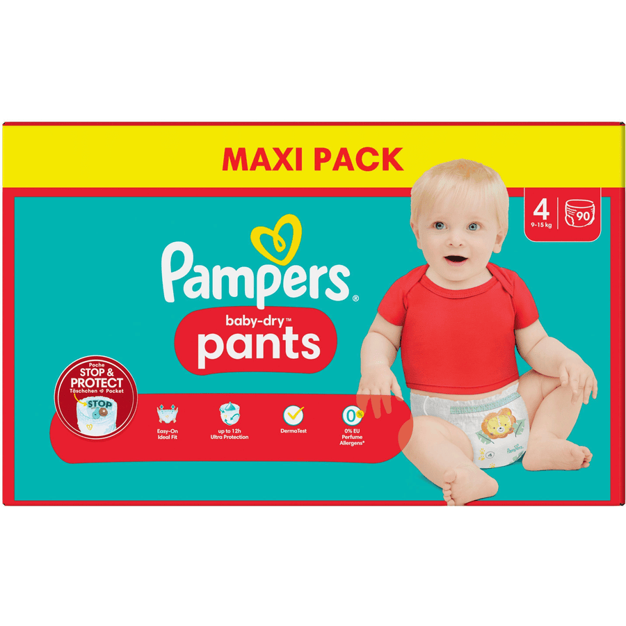 Pampers Baby-Dry Pants, talla 4 Maxi 9-15 kg, Maxi Pack (1 x 90 Pants)