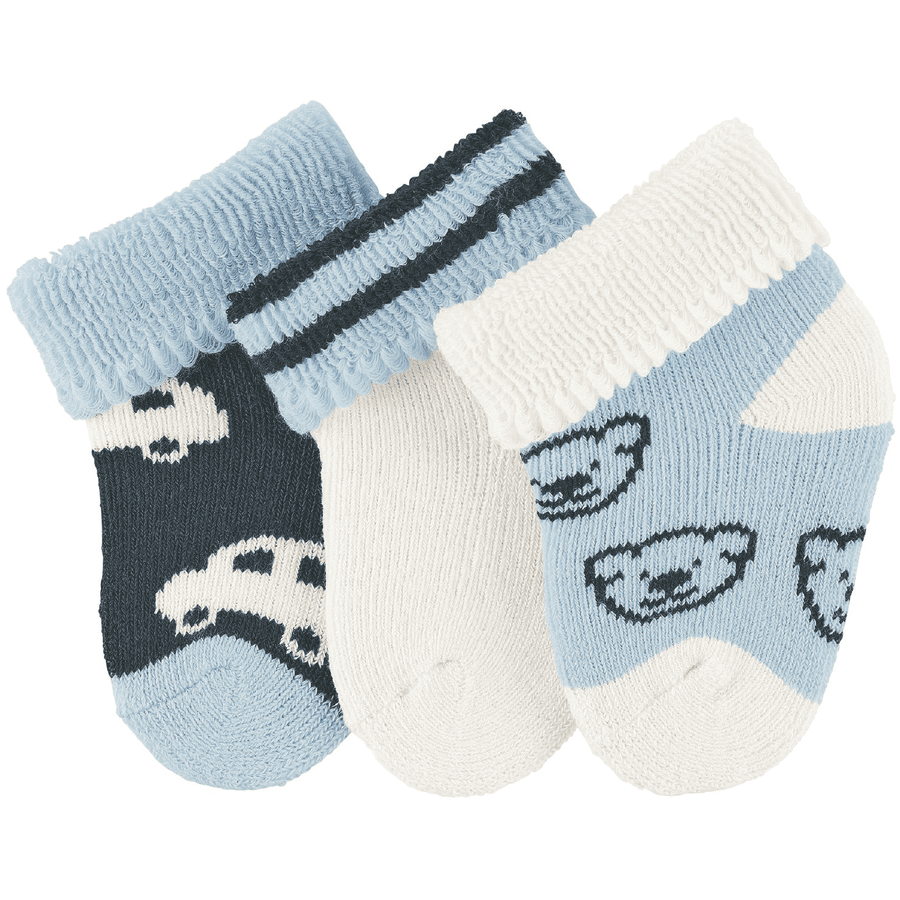 Sterntaler First Baby Socks 3-Pack Car ecru