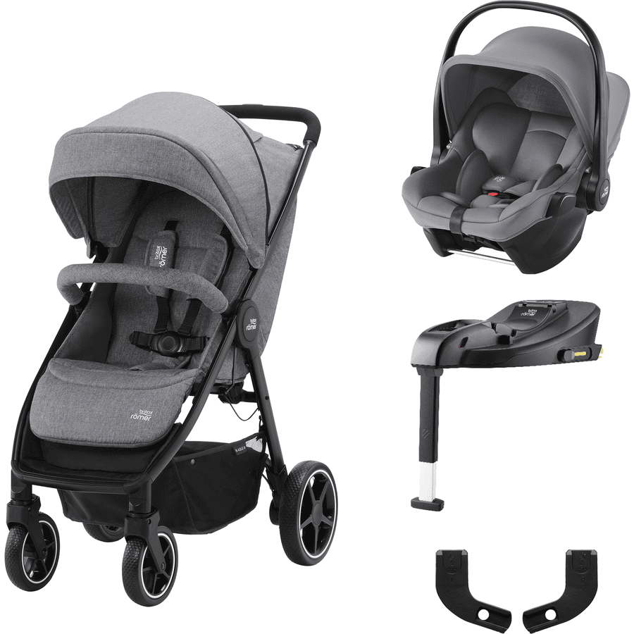 Britax Römer Lastenrattaat B-Agile M Elephant Grey sisältäen turvakaukalon Baby-Safe Core i-Size Frost Grey sekä Core telakan ja adapterin