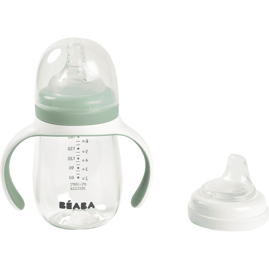 BEABA® Biberon d'apprentissage 2en1 tritane, vert sauge 210 ml