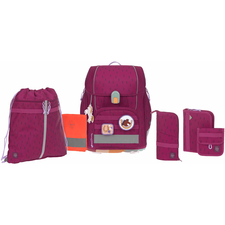 LÄSSIG Cartable d'école enfant Boxy Unique Speckles berry 7 pièces