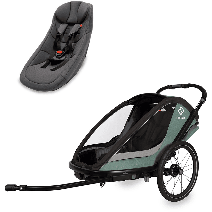 hamax Kinderfahrradanhänger Cocoon Zweisitzer green/black inkl.  Babysitz für Outback/Avenida und Traveller