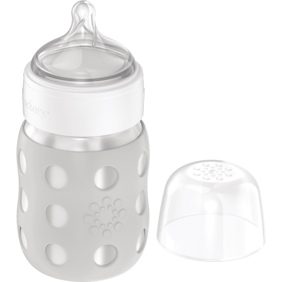 life factory  Biberón de cuello ancho 235 ml con tetina de silicona, gris frío
