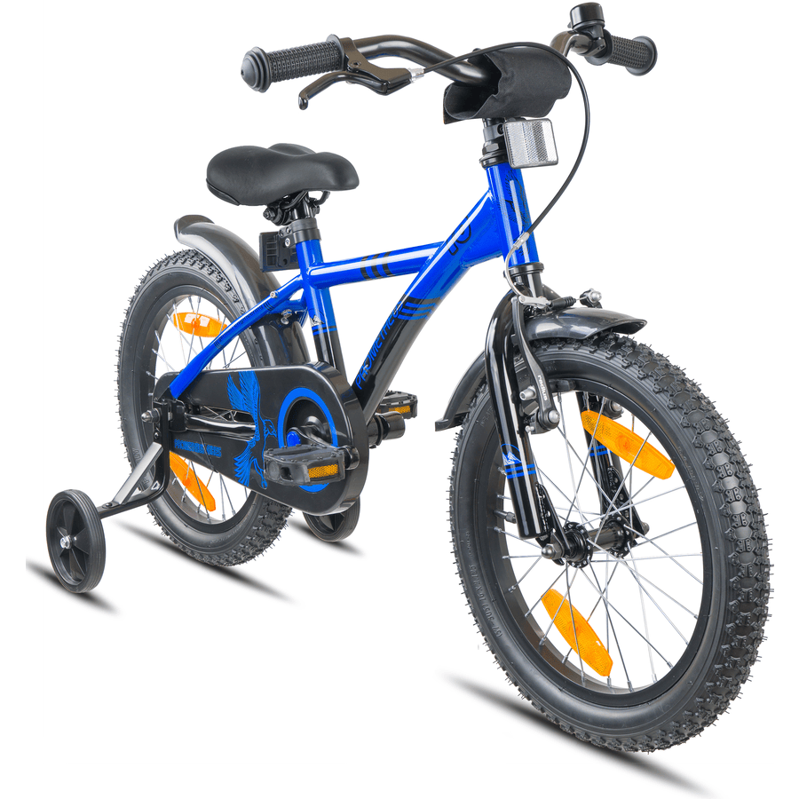 "PROMETHEUS BICYCLES ® Barnesykkel 16"", Blå Svart med treningshjul"